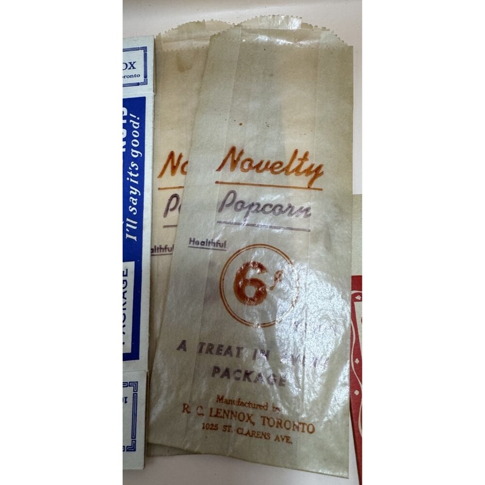 Vintage Original Toronto Novelty Popcorn Bags x2 - R.C. Lennox